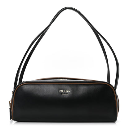 Prada Soft Calfskin Swing Shoulder Bag Black Hazelnut 1 of 10