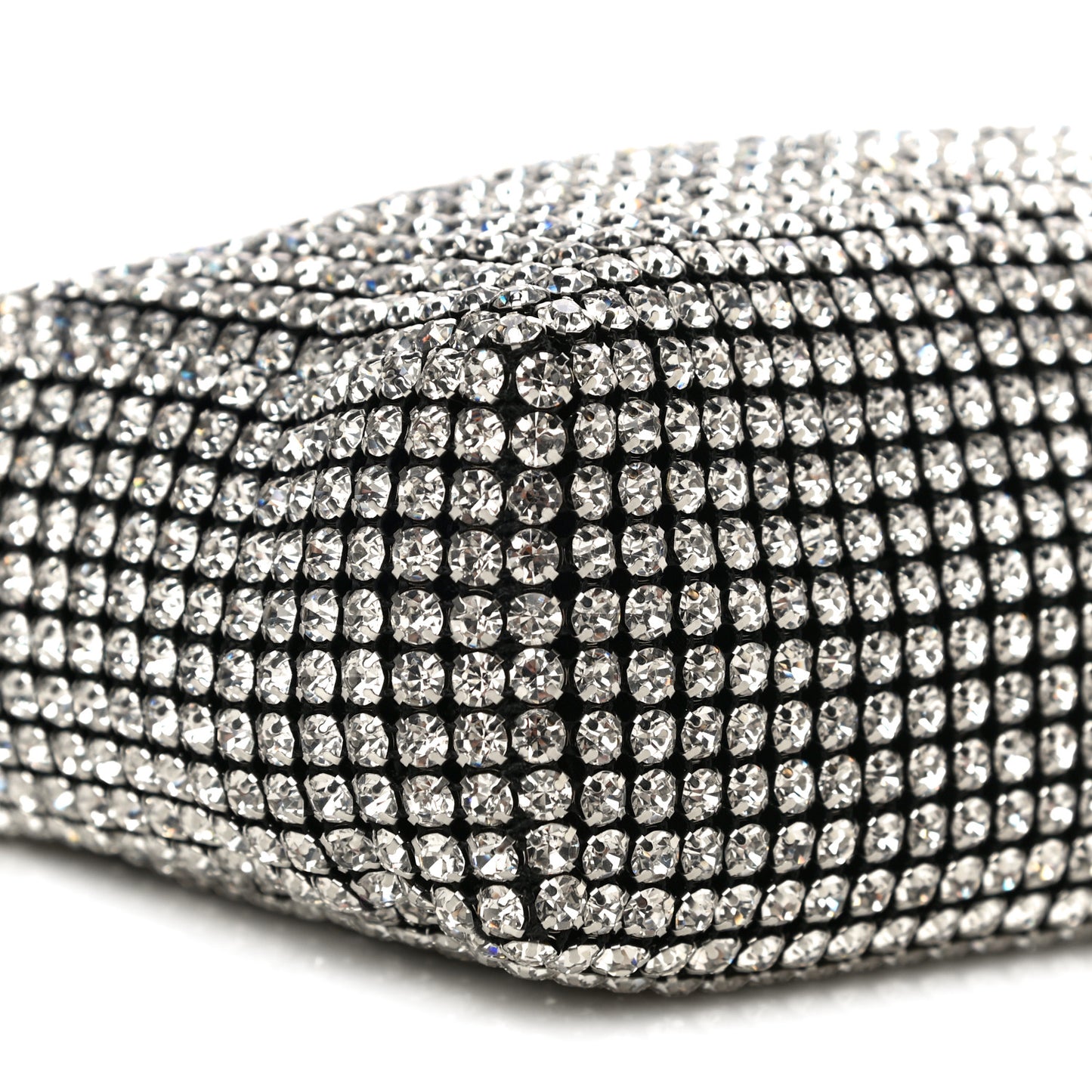 Mesh Crystal Rhinestone Mini Heiress Pouch Black Silver