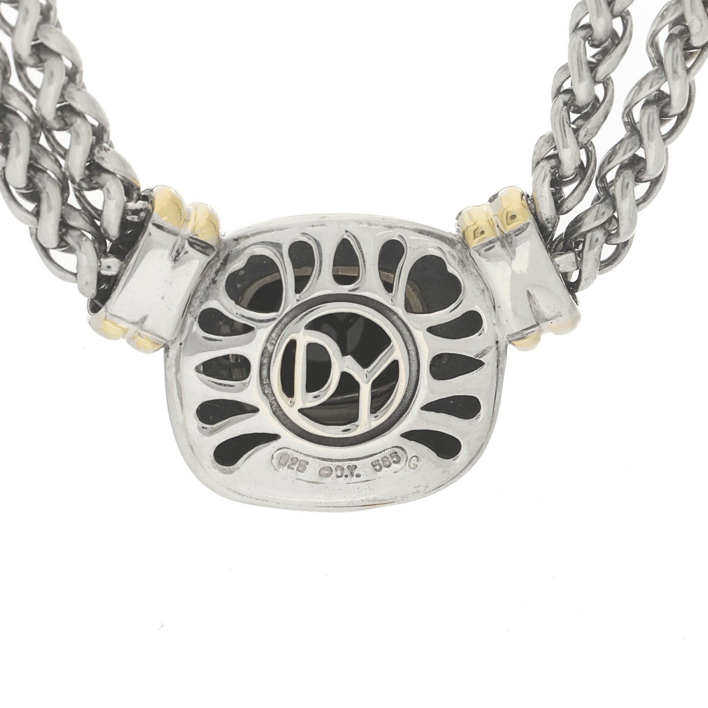 Sterling Silver 14K Yellow Gold Black Onyx Double Wheat Chain Necklace