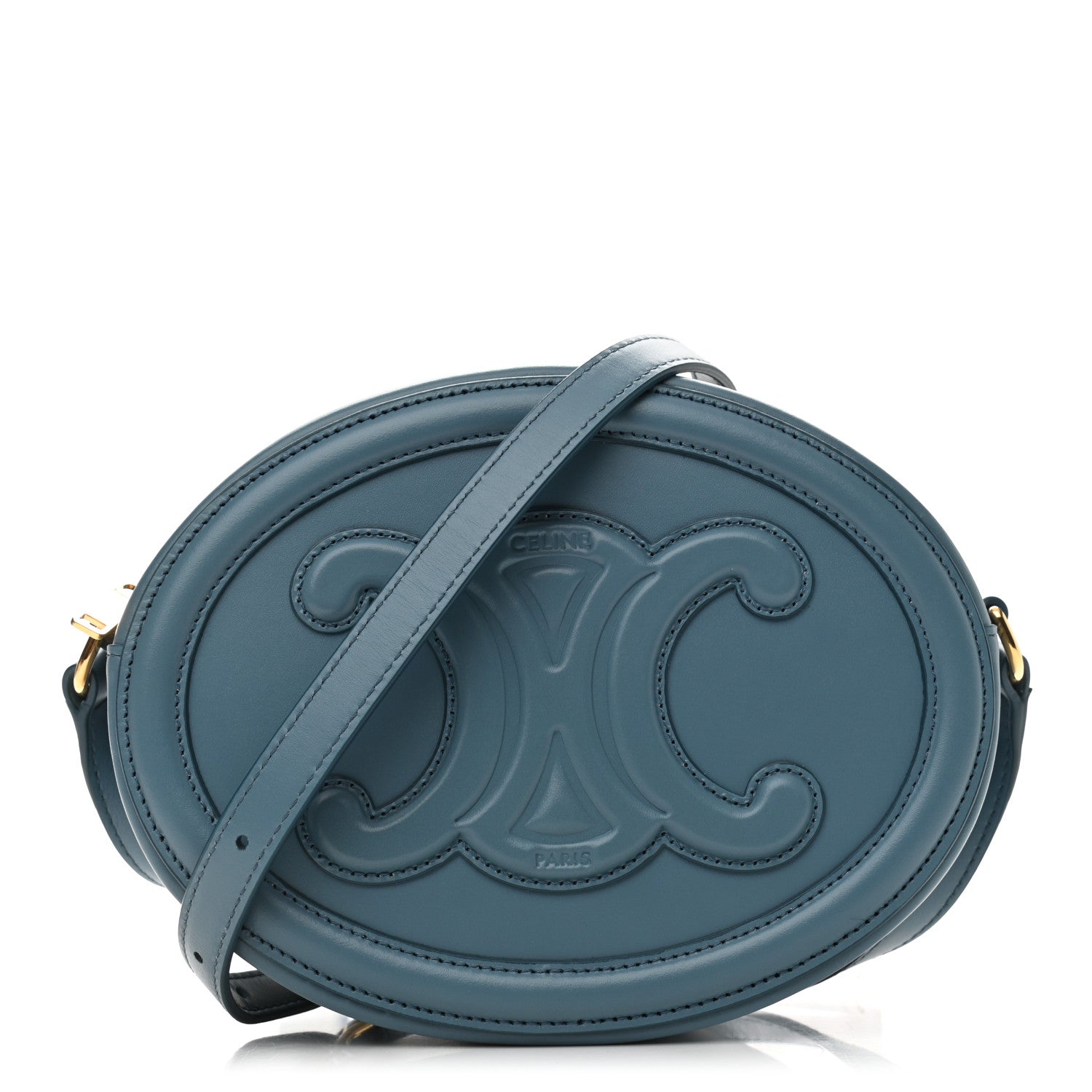 Celine Smooth Calfskin Cuir Triomphe Oval Bag Denim 1 of 9