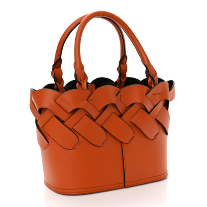 Prada Vitello Intreccio Tote Bag Papaya Black 4 of 11