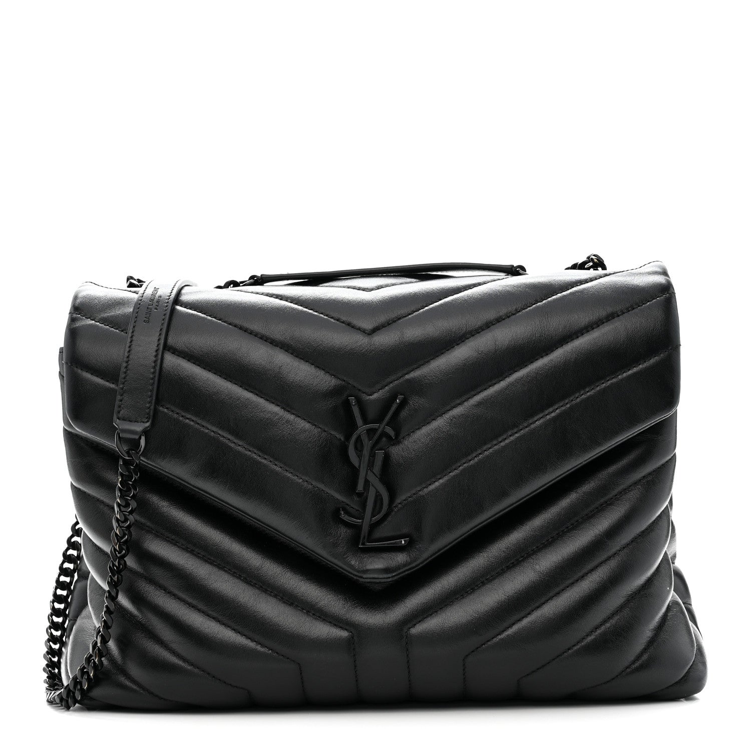 Saint Laurent Calfskin Y Quilted Monogram Monochrome Medium Loulou Chain Satchel Black Black 1 of 13