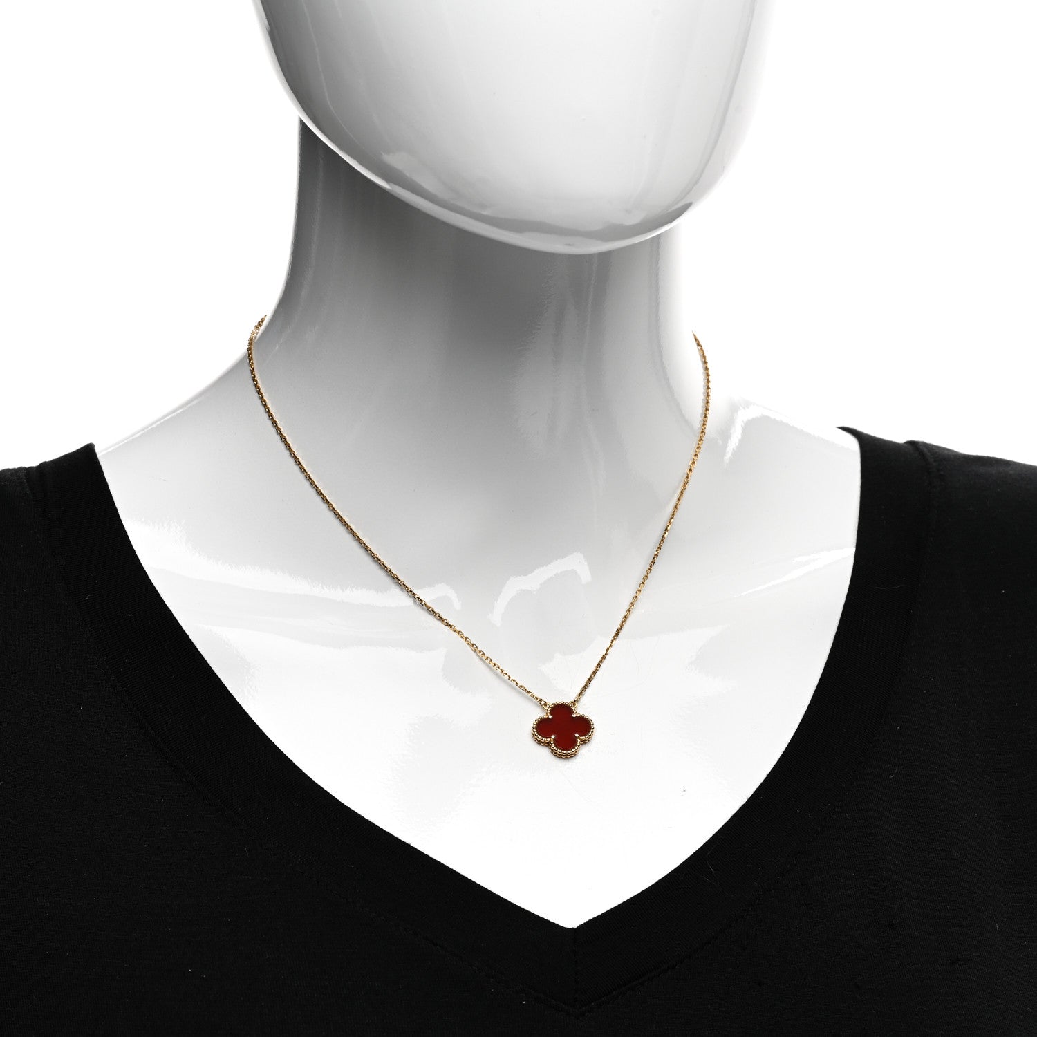 Van Cleef & Arpels 18K Yellow Gold Carnelian Vintage Alhambra Pendant Necklace 2 of 6