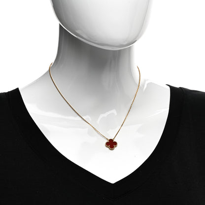 Van Cleef & Arpels 18K Yellow Gold Carnelian Vintage Alhambra Pendant Necklace 2 of 6