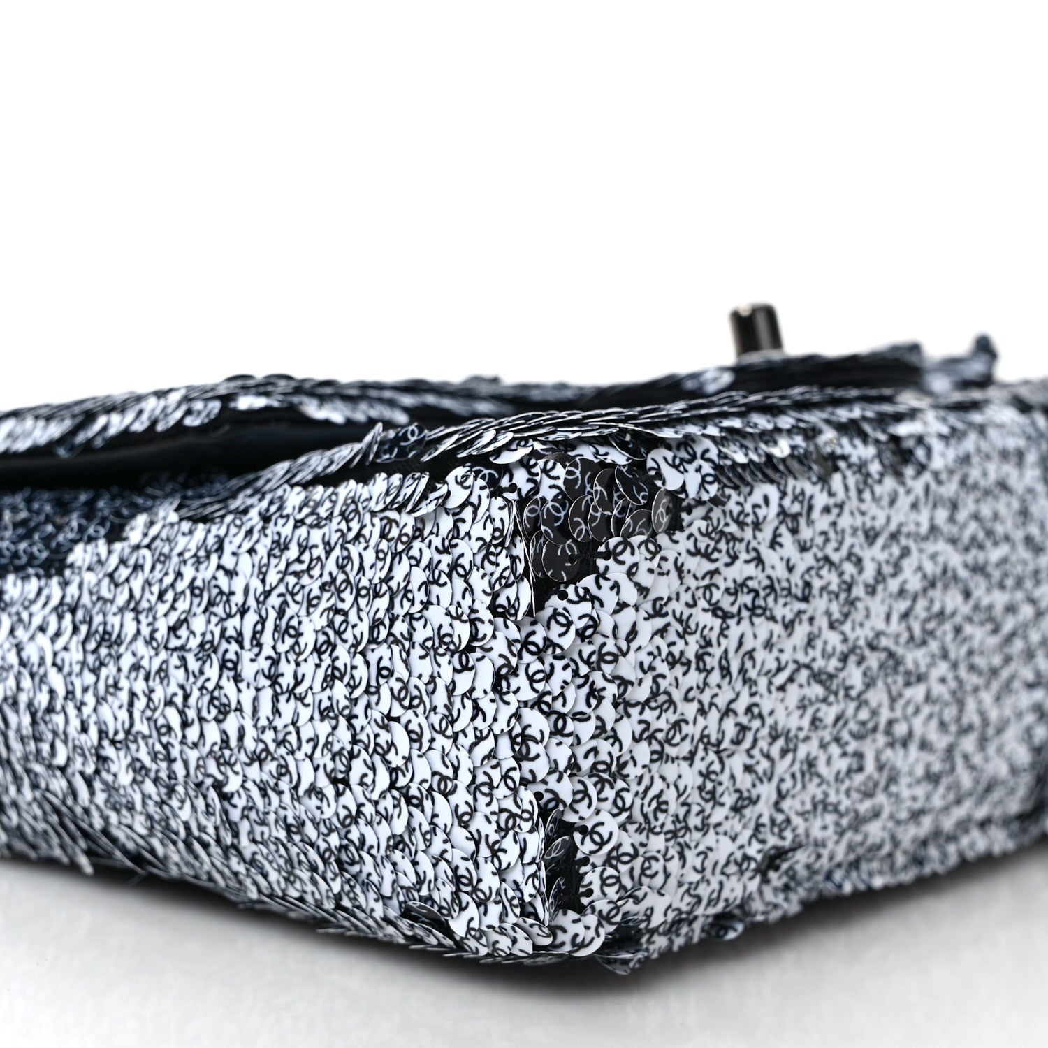 Chanel Sequin CC Logo Small Single Flap White Black 7 of 8