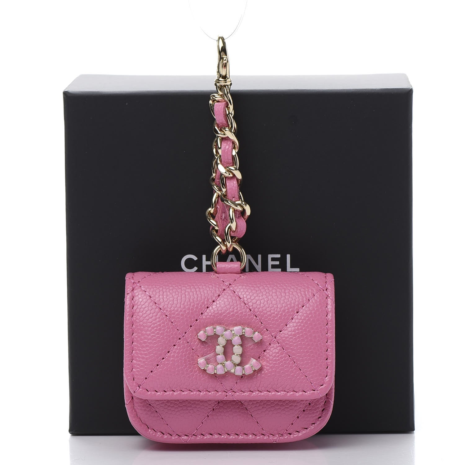 Chanel Caviar Quilted Crystal CC Airpods Pro Case Pink 9 of 9