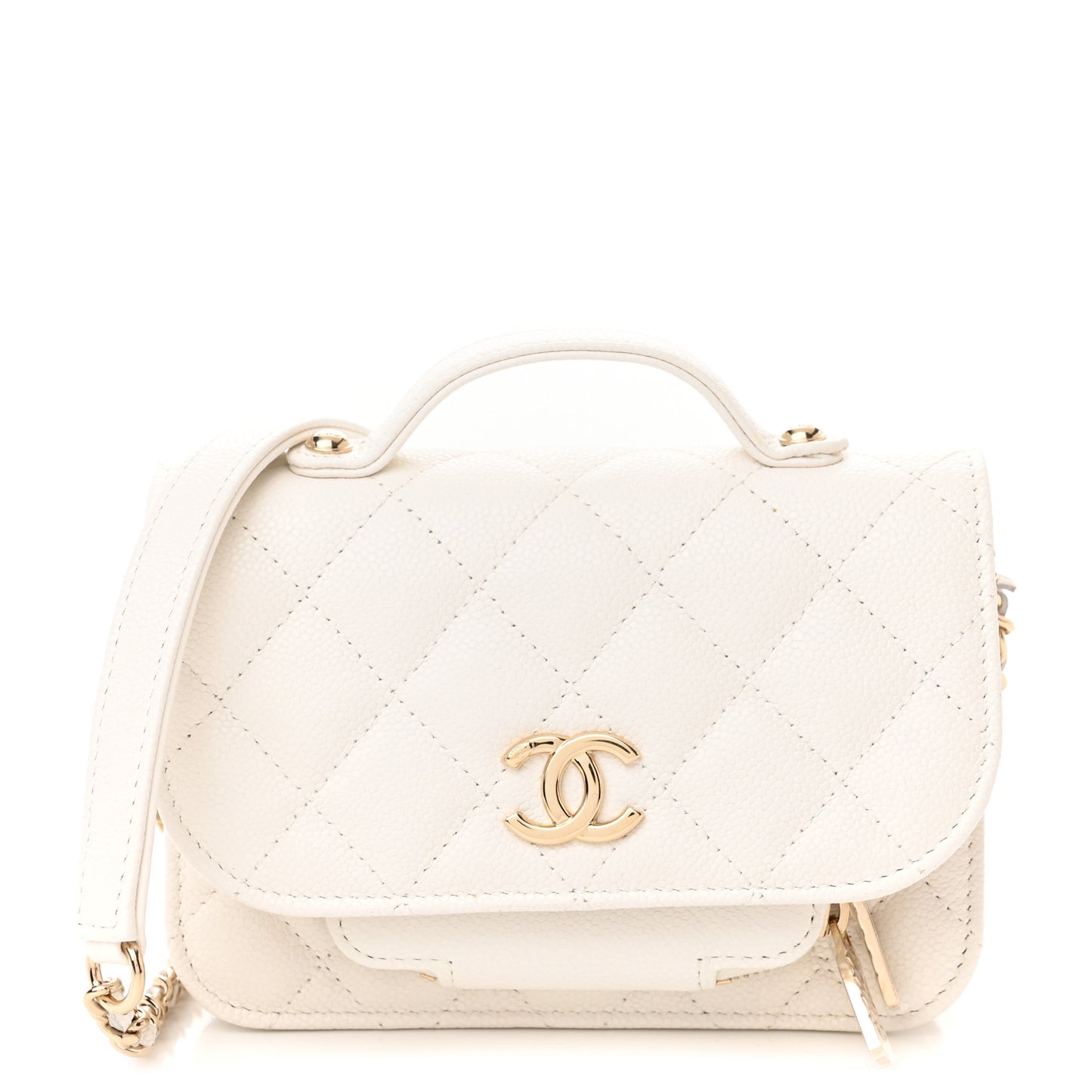 Caviar Quilted Business Affinity Clutch With Chain Flap White