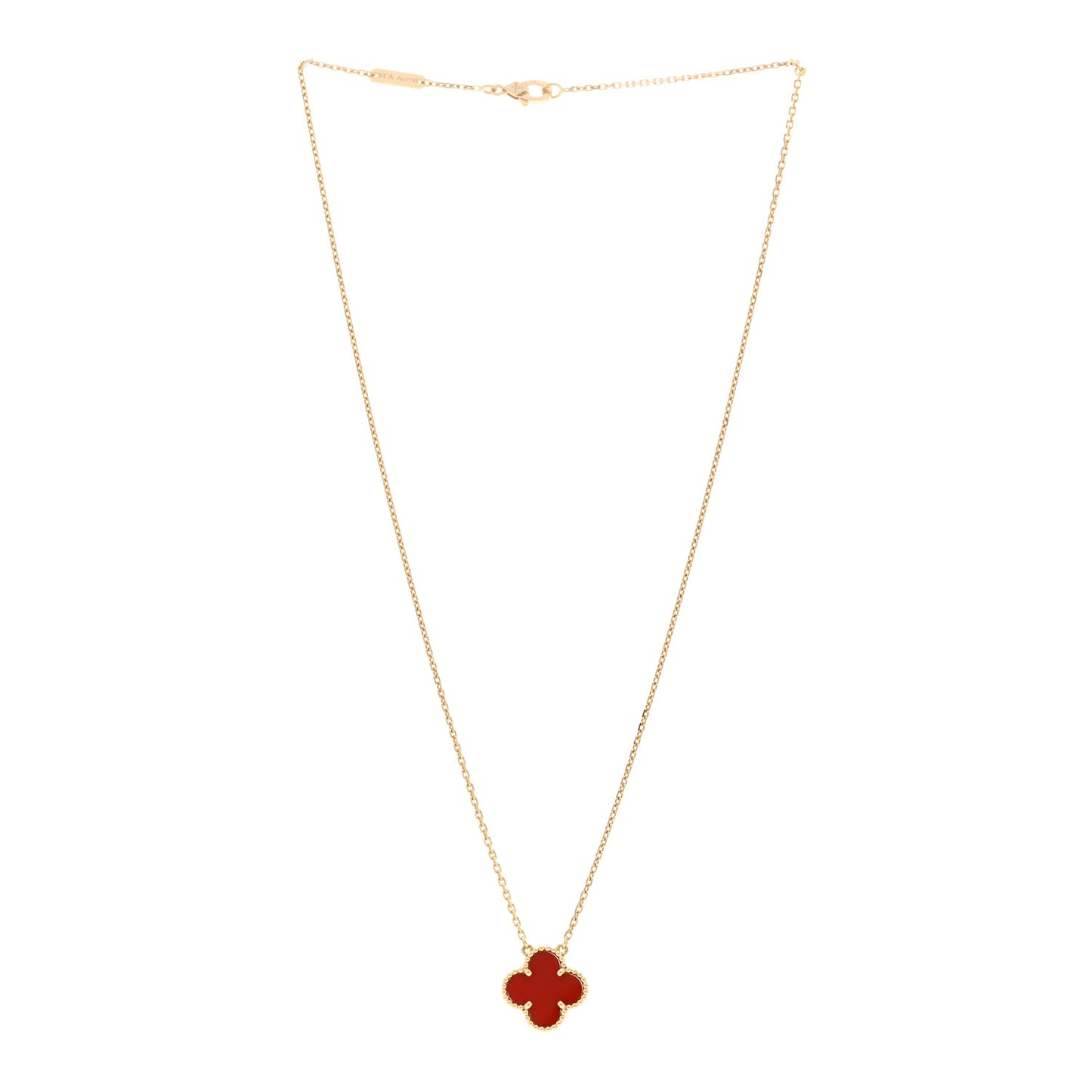 18K Yellow Gold Carnelian Vintage Alhambra Pendant Necklace