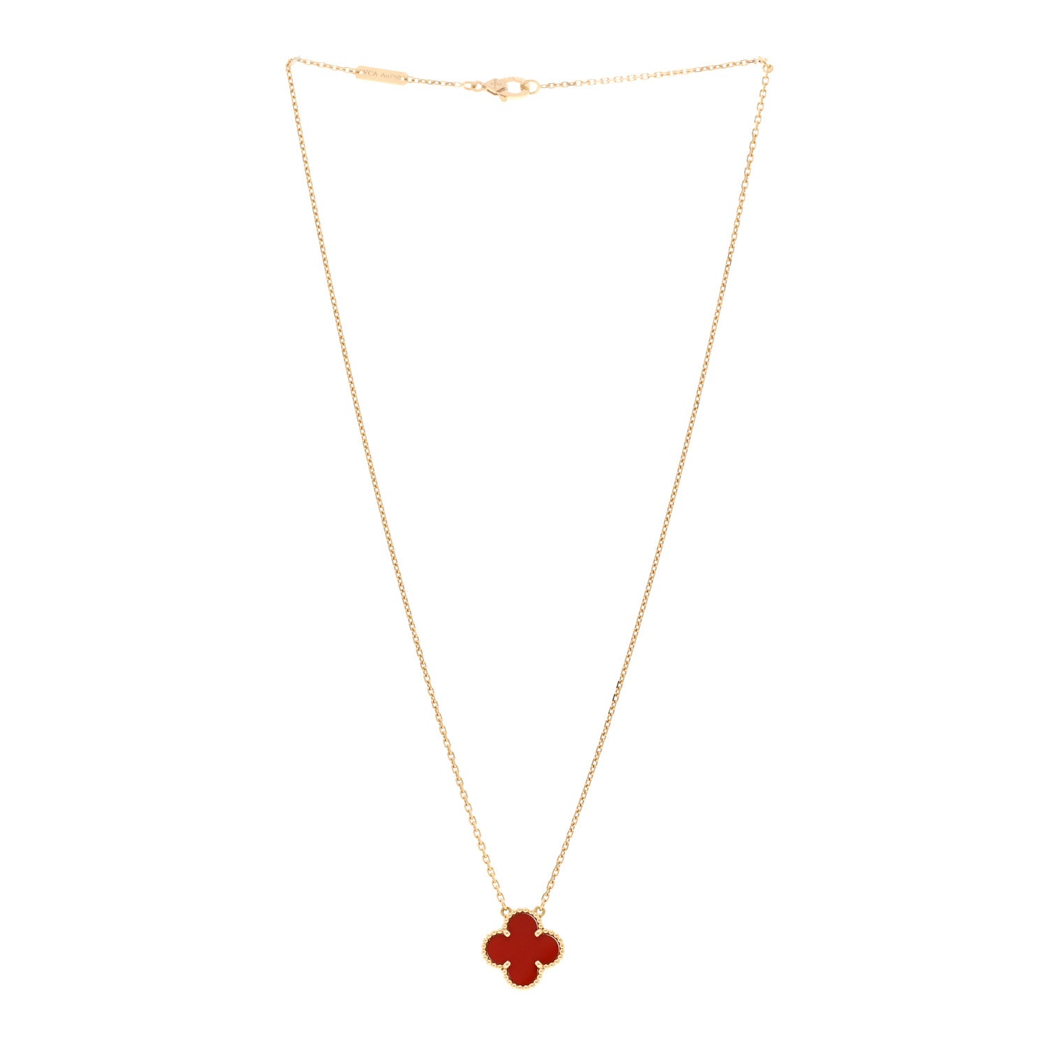 Van Cleef & Arpels 18K Yellow Gold Carnelian Vintage Alhambra Pendant Necklace 3 of 6