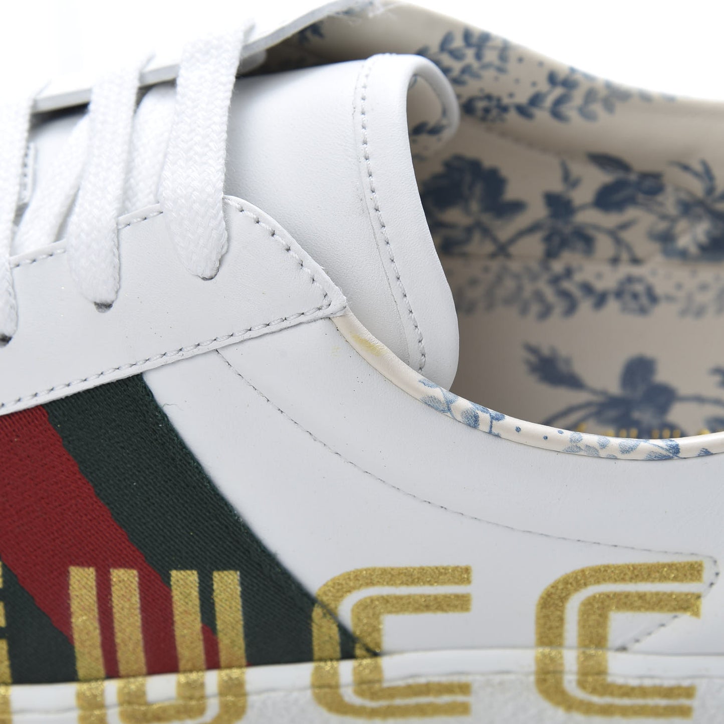 X SEGA Calfskin Web Guccy Mens Ace Sneakers 8 White