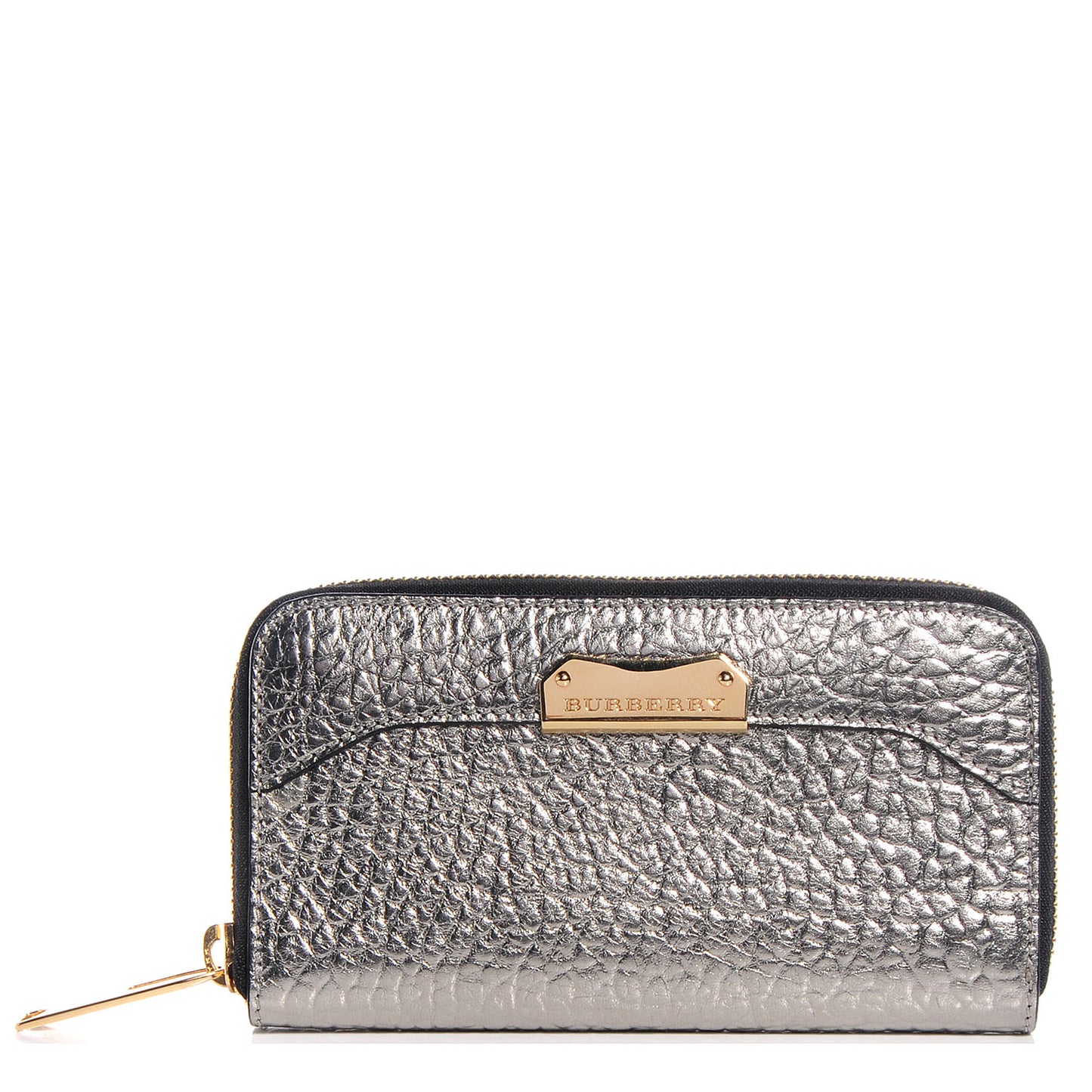 Signature Grain Leather Zip Around Wallet Silver