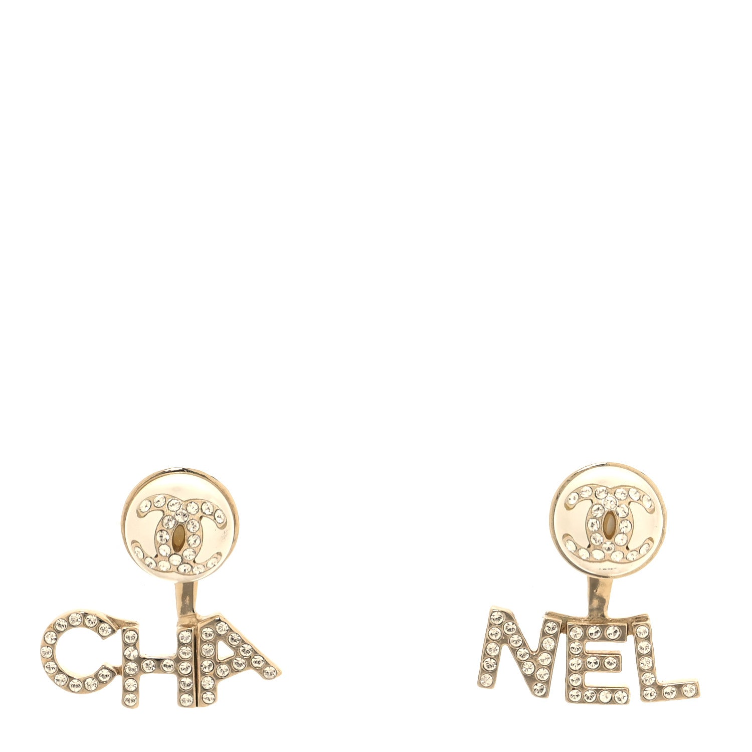 Chanel Crystal Pearl Cha-Nel Logo Earrings Gold 1 of 6
