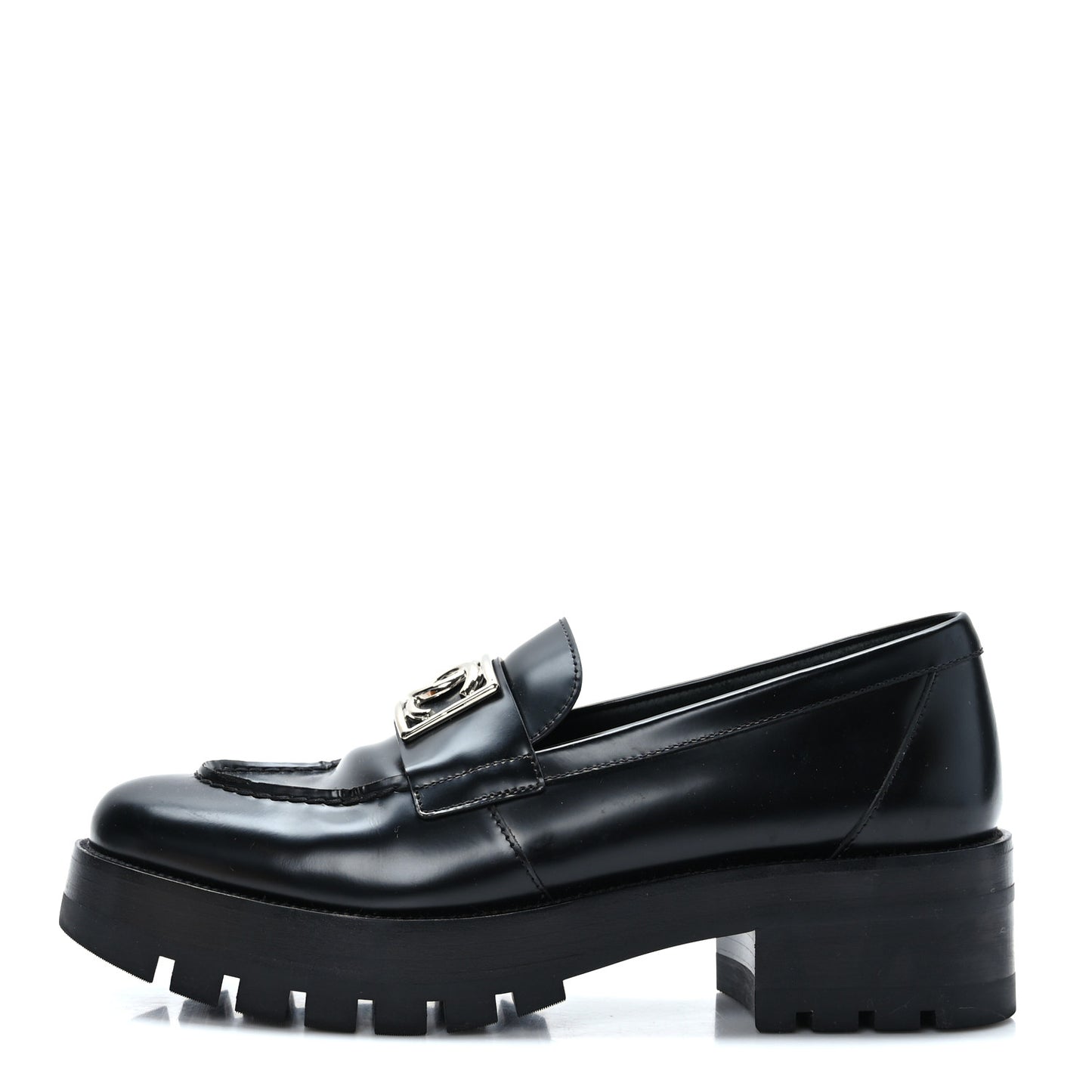 Calfskin Metal CC Loafers 40 Black
