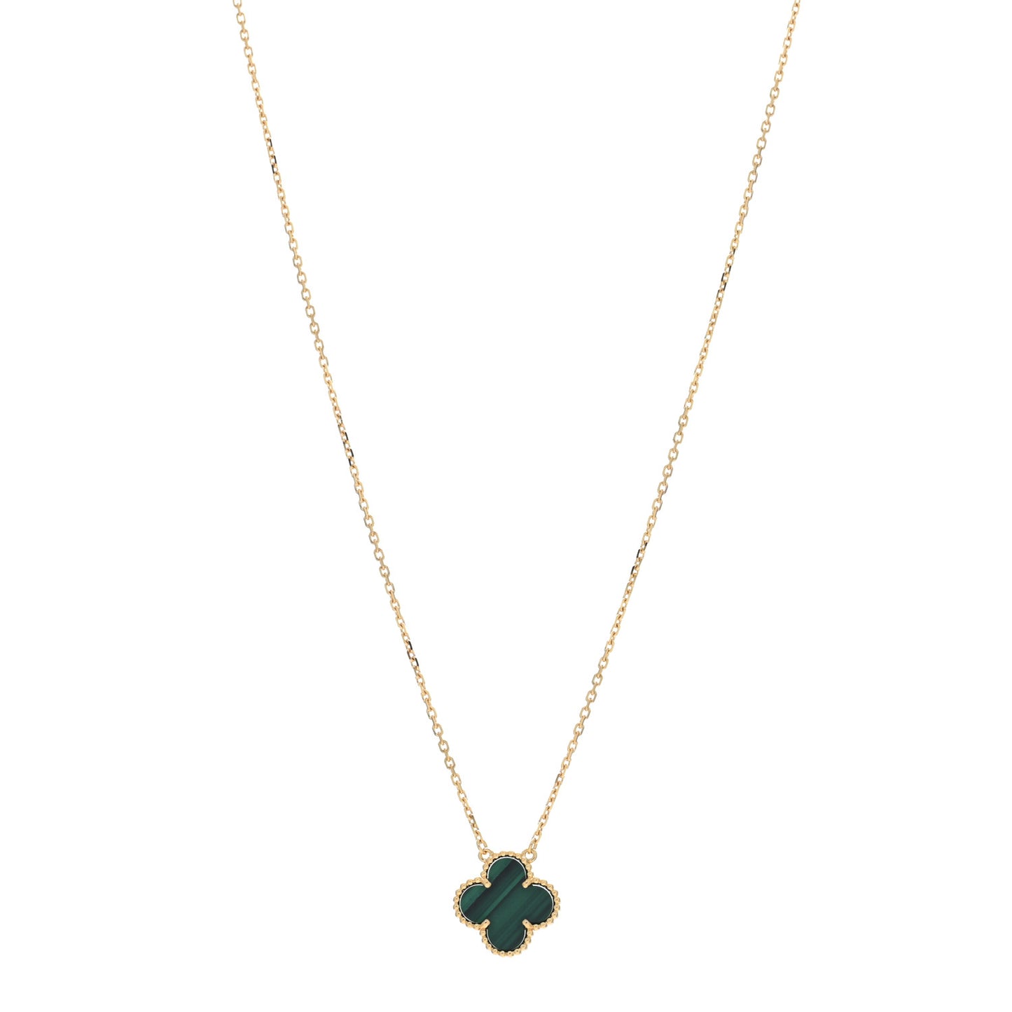18K Yellow Gold Malachite Vintage Alhambra Pendant Necklace