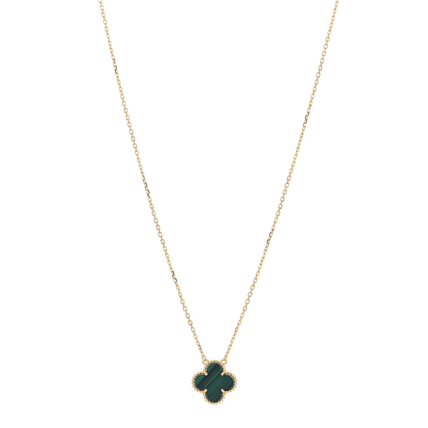 Van Cleef & Arpels 18K Yellow Gold Malachite Vintage Alhambra Pendant Necklace 1 of 5