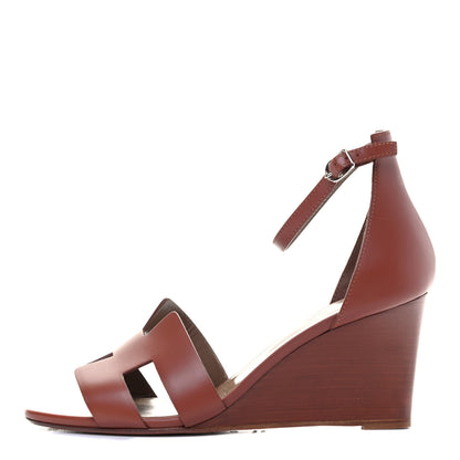 Hermes Calfskin Legend Wedge Sandals 40 Gold 1 of 8