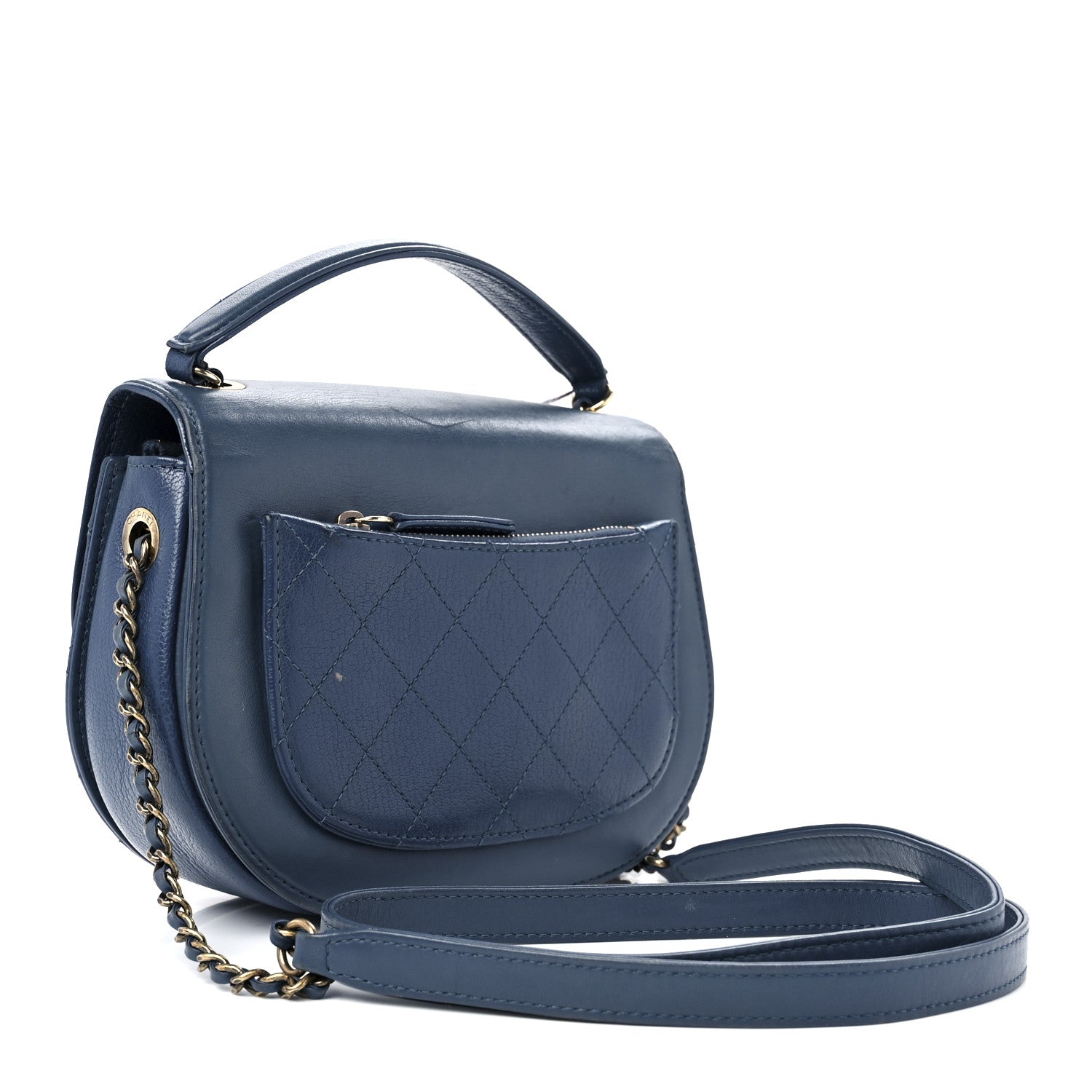 Chanel Shiny Calfskin Goatskin Quilted Small Coco Curve Messenger Flap Navy 3 of 15