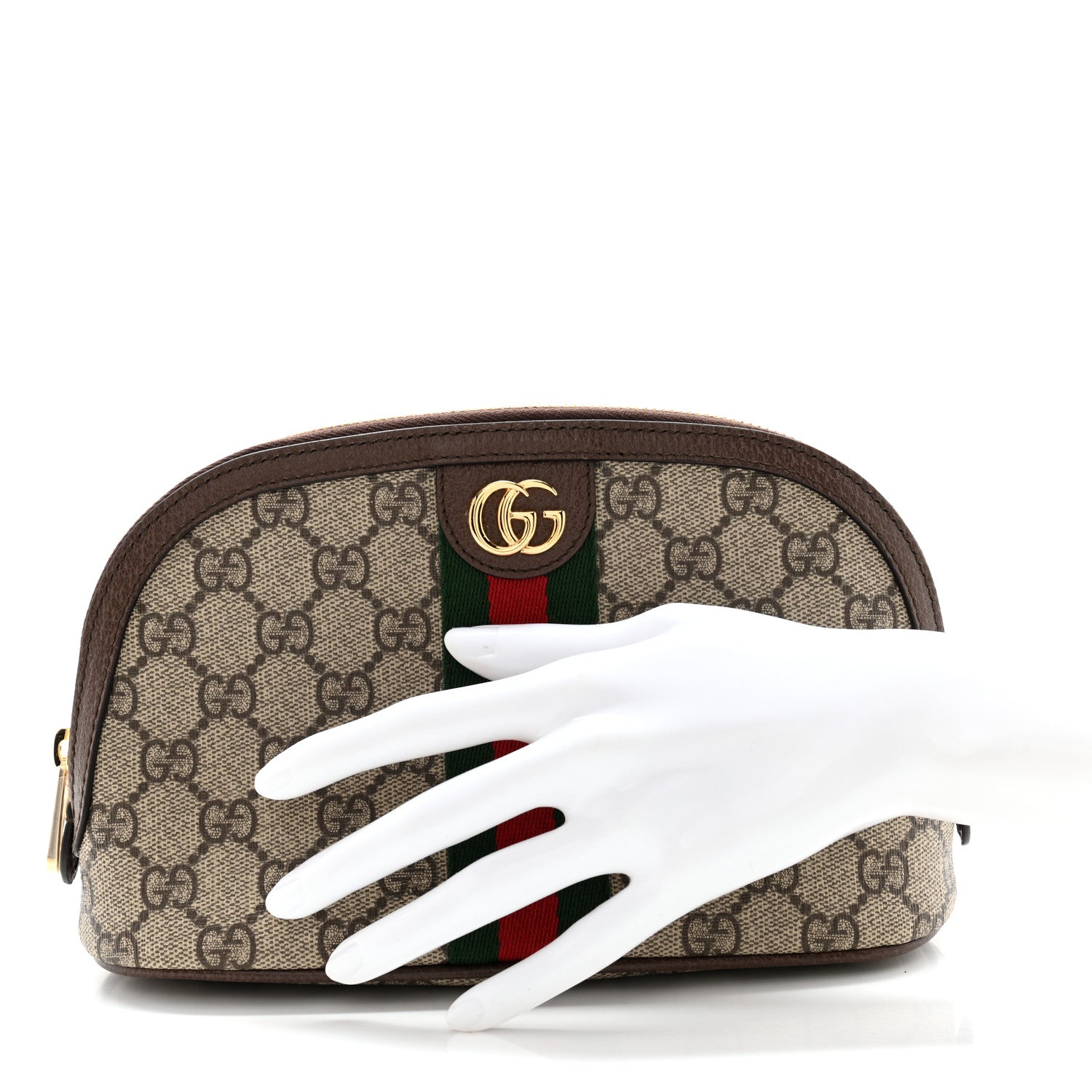 Gucci GG Supreme Monogram Textured Calfskin Web Large Ophidia Cosmetic Case Beige Ebony New Acero 2 of 8