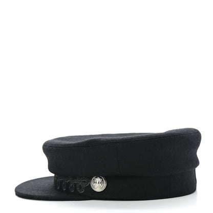 Hermes Wool Flannel Embroidered Womens Cabourg En Finesse Cap 57 Black 4 of 8