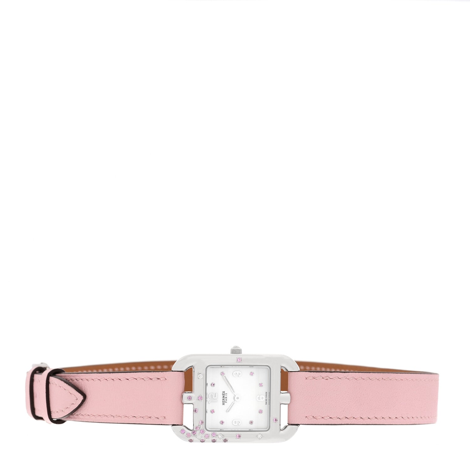 Hermes Stainless Steel Swift Diamond Pink Sapphire Mother of Pearl 23mm Cape Cod Double Tour Quartz Watch Rose Sakura 2 of 5