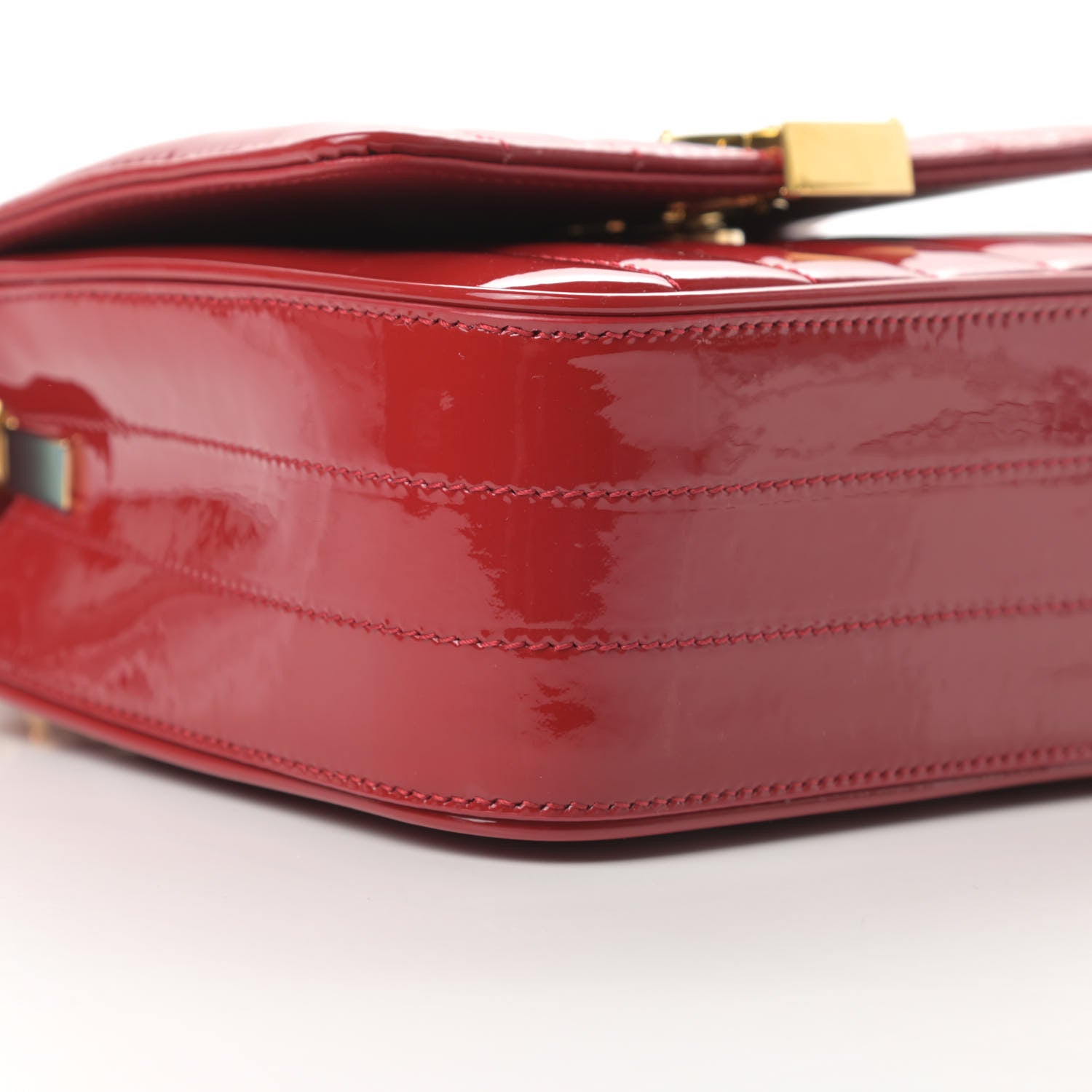 Saint Laurent Patent Matelasse Monogram Small Vicky Chain Bag Red 8 of 11
