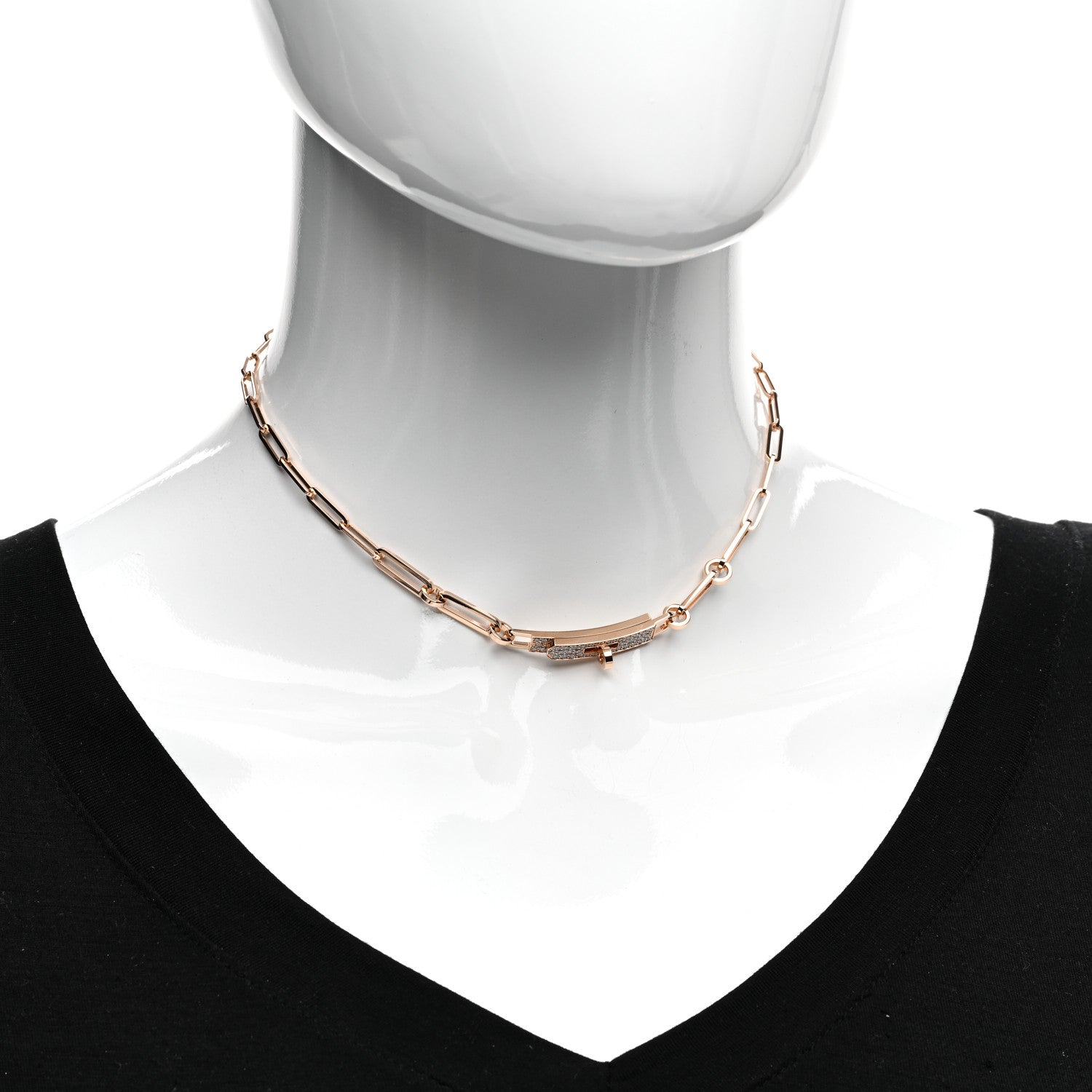 Hermes 18K Rose Gold Diamond Pave Kelly Chaine Choker Necklace 2 of 5