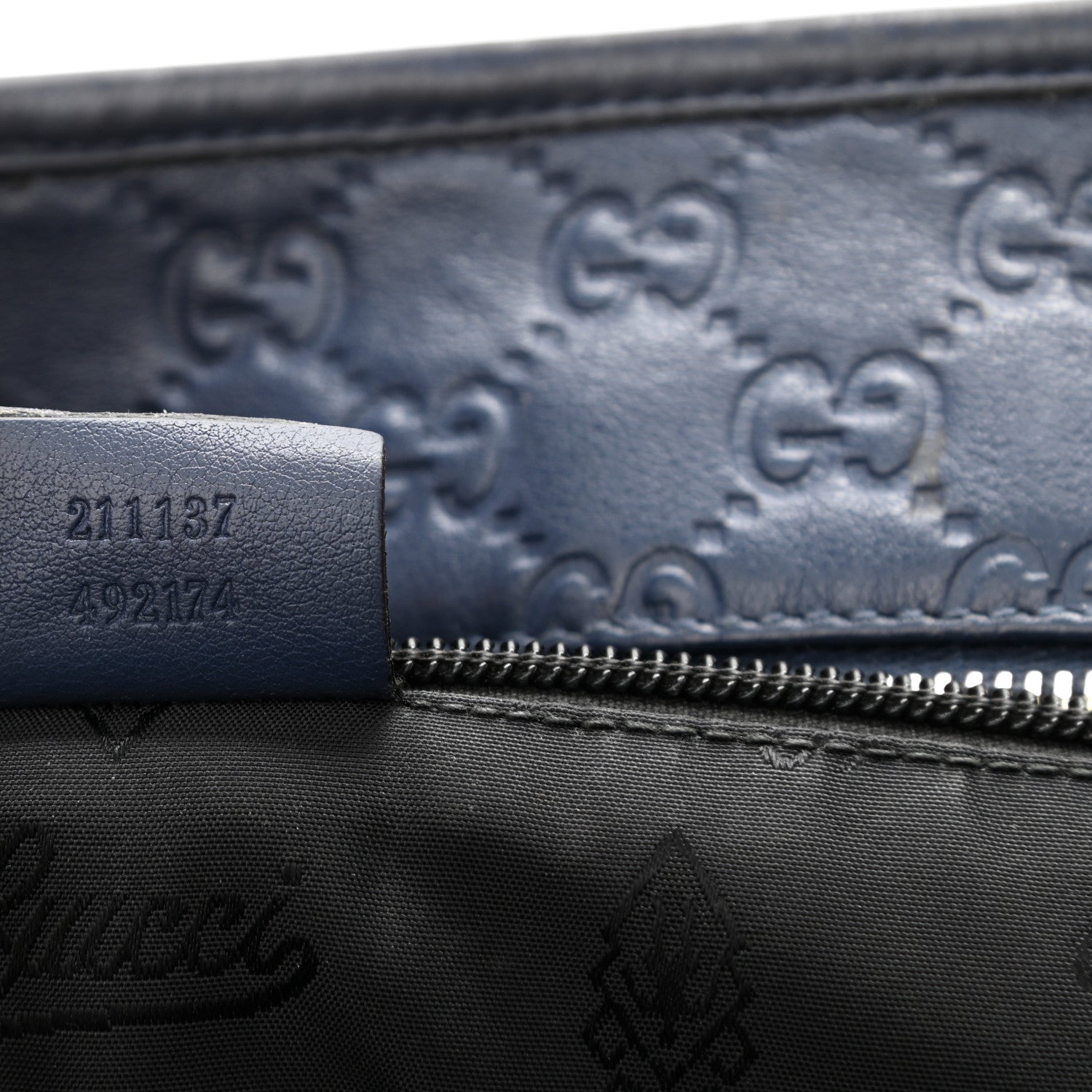Gucci Guccissima Medium Zippered Shopping Tote Blue 7 of 14