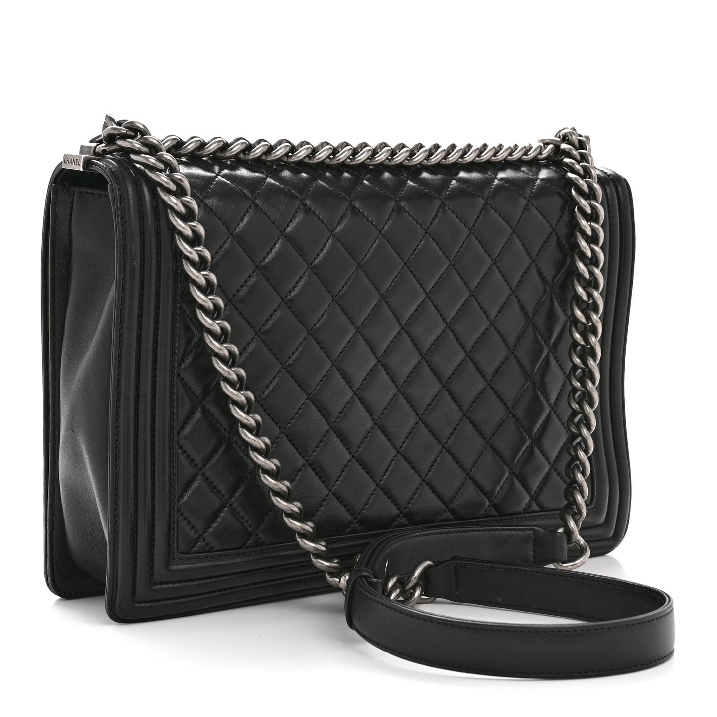 Lambskin Quilted Large Boy Flap Black