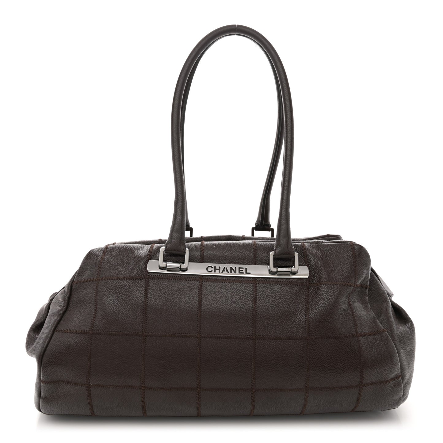 Caviar Square Stitched Large Satchel Dark Brown