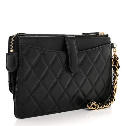 Chanel Lambskin Quilted Classic Pouch With Handle Black 3 of 11