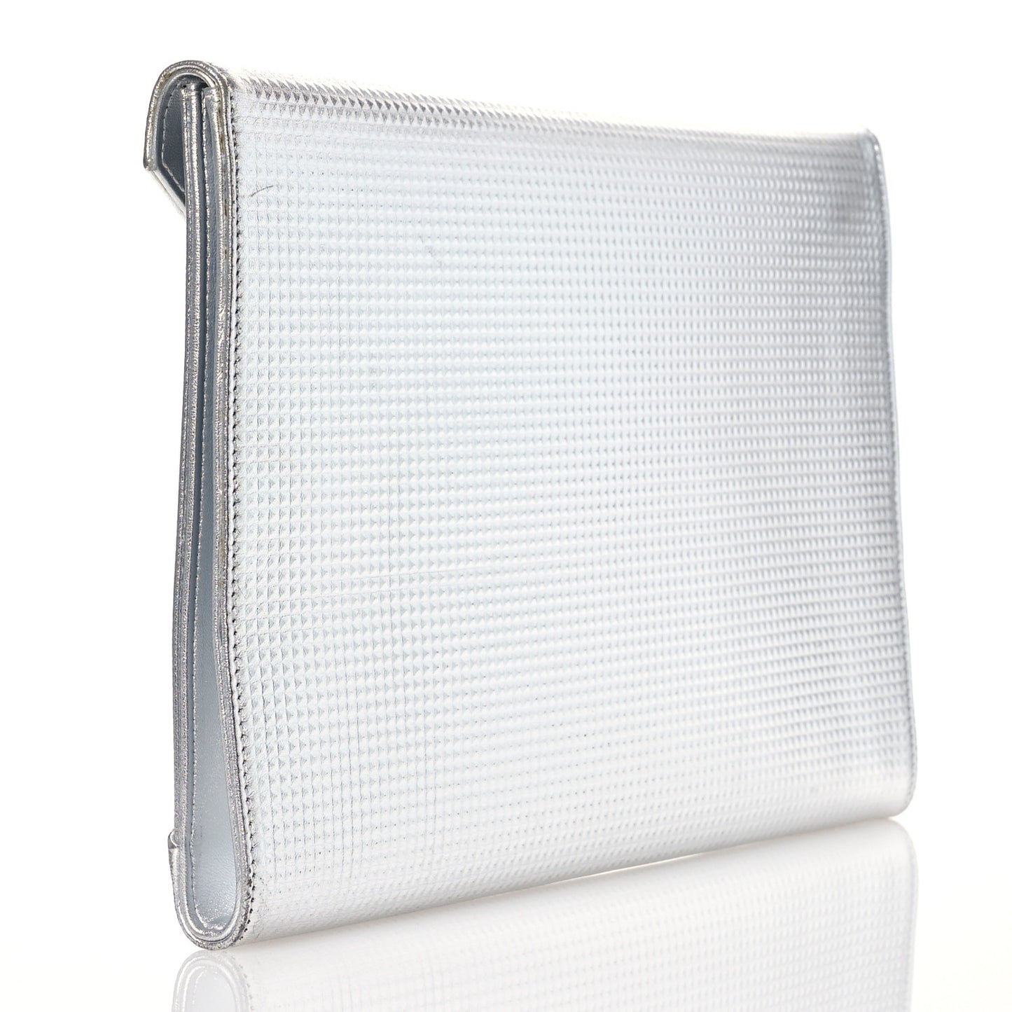 Metallic Lambskin Embossed Envelope Clutch Silver