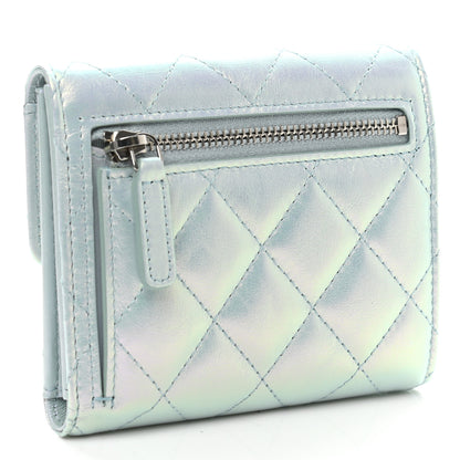 Chanel Iridescent Calfskin Quilted Compact Flap Wallet Light Blue 3 of 8