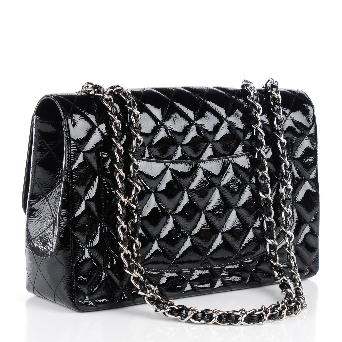 Distressed Patent Quilted Jumbo Single Flap Black