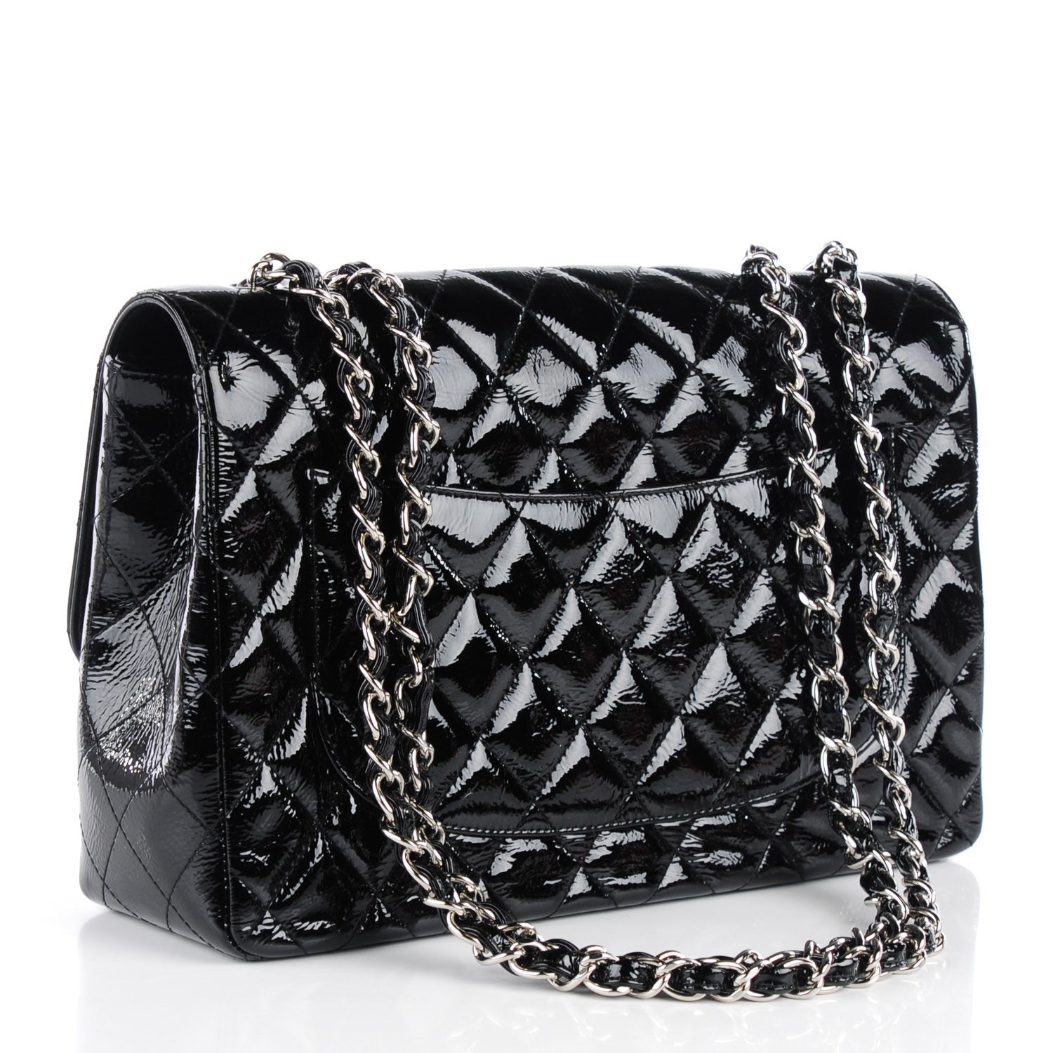 Chanel Distressed Patent Quilted Jumbo Single Flap Black 3 of 8