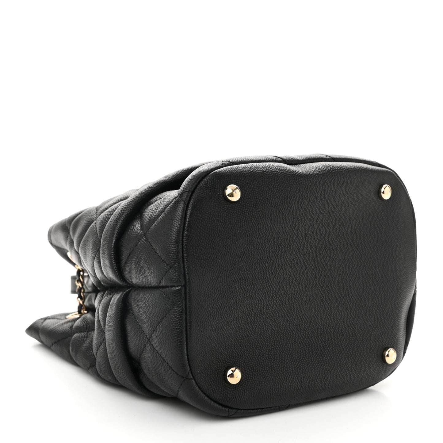 Caviar Quilted Rolled Up Bucket Drawstring Bag Black
