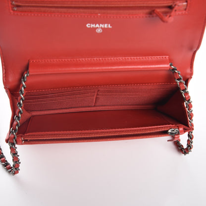 Chanel Lambskin Quilted Boy Wallet On Chain WOC Red 5 of 8