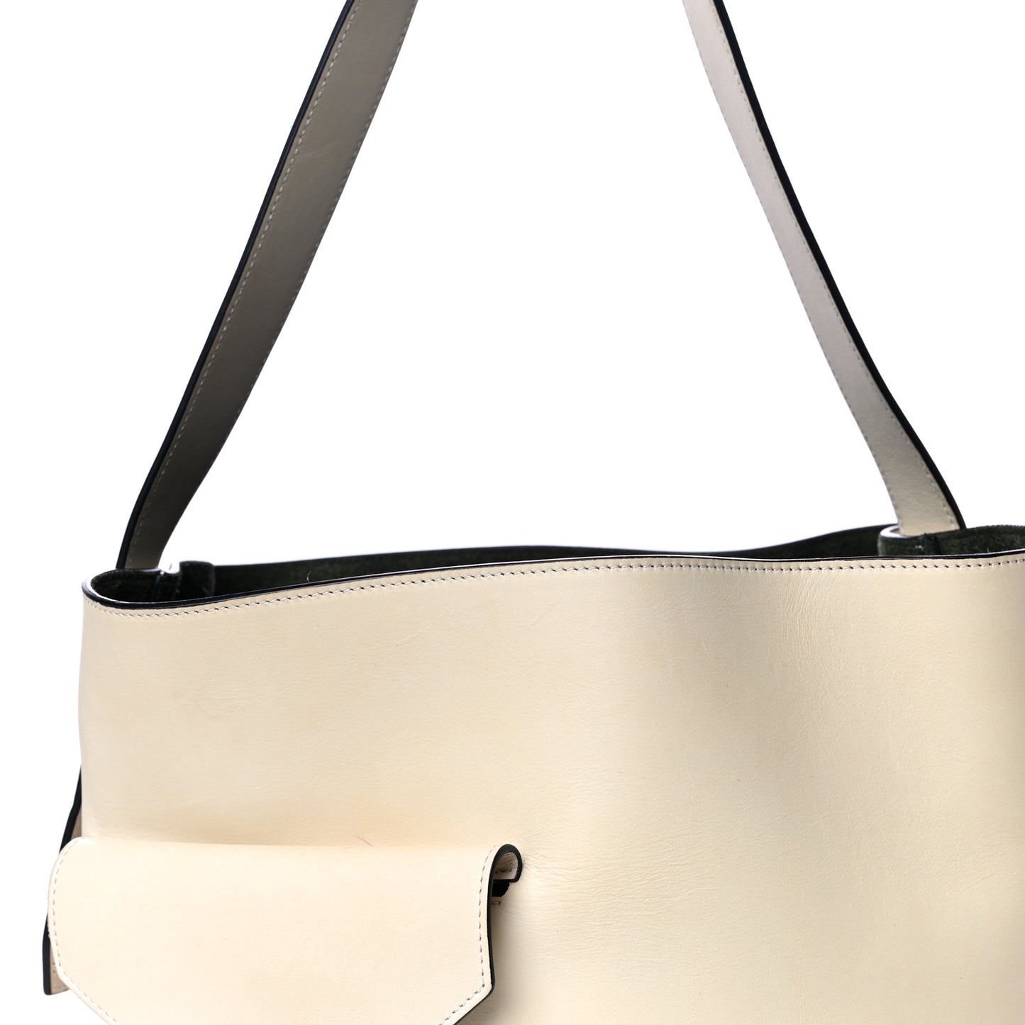 Natural Calfskin Biker Bucket Shoulder Bag White