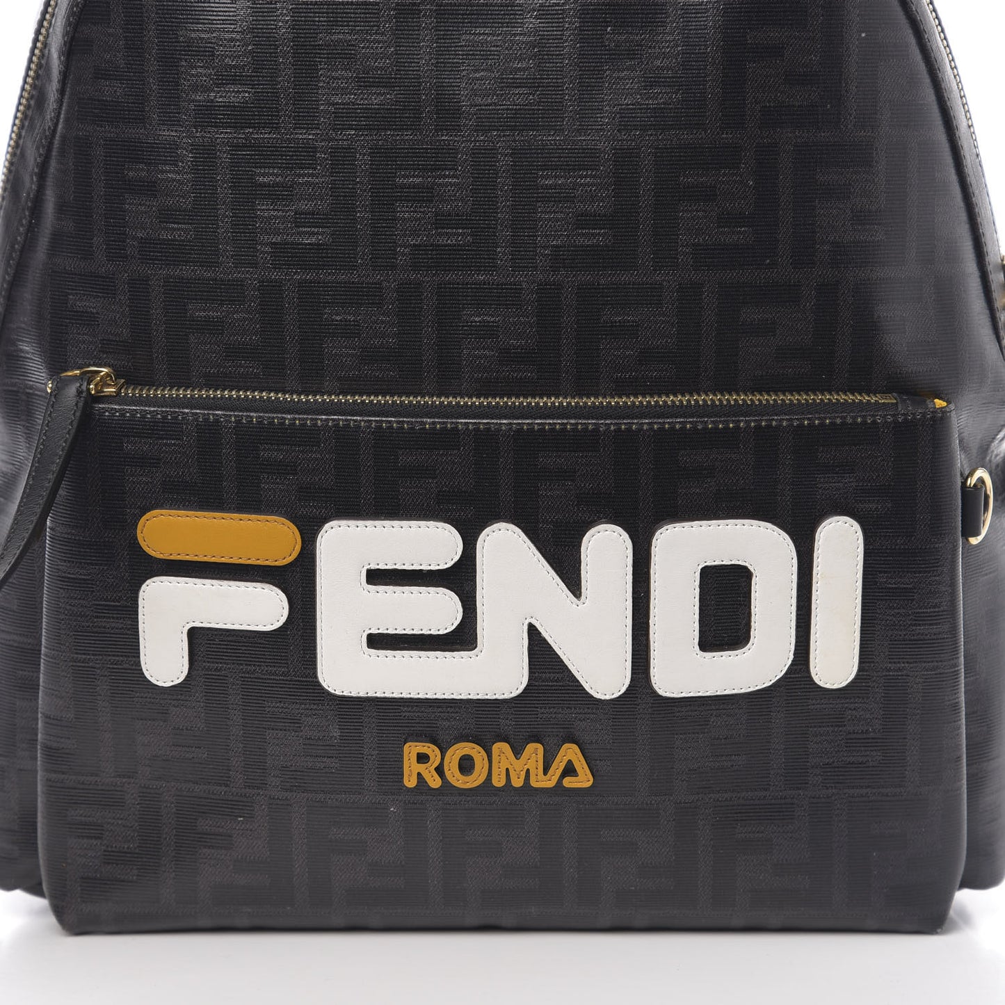X FILA Glazed Fabric Vitello Century FF 1974 Mania Pouch Pocket Backpack Black White