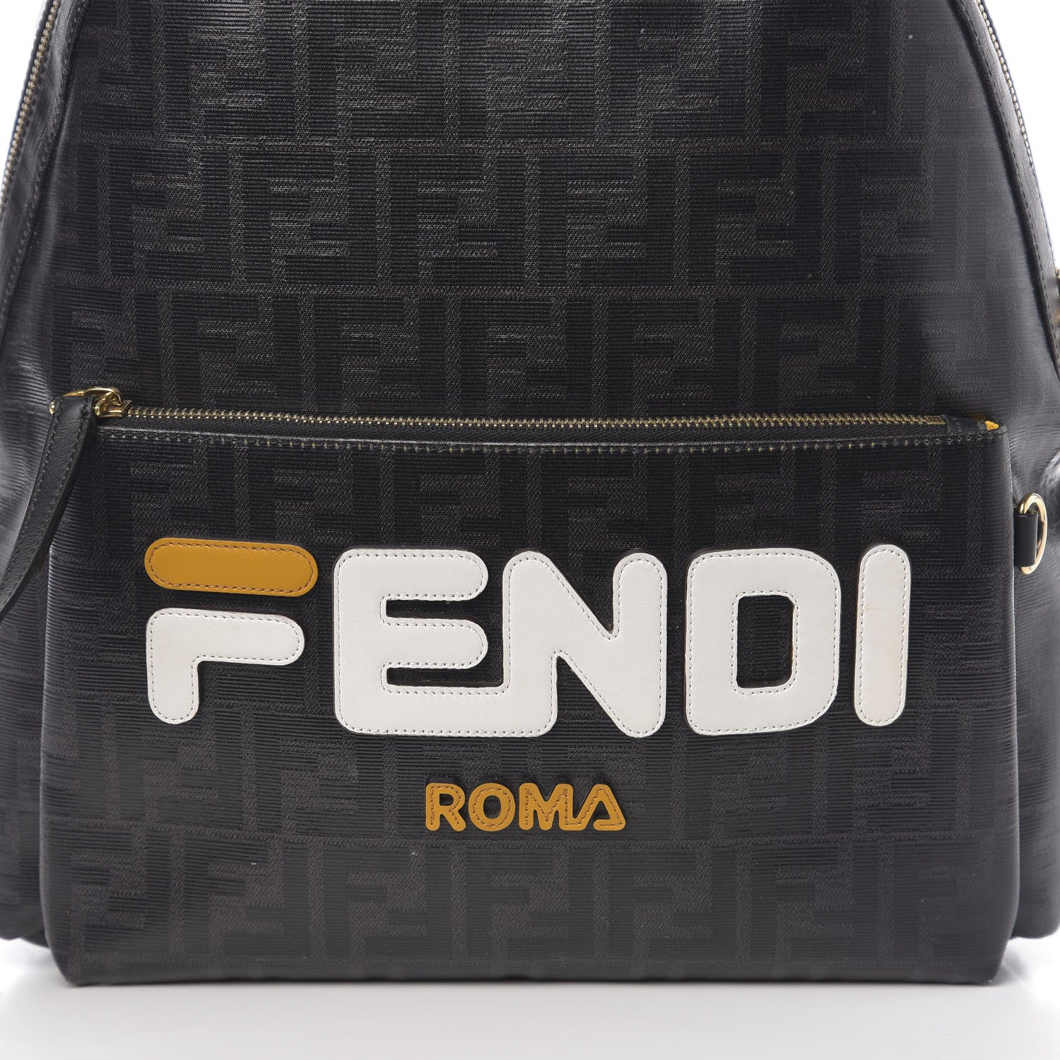 Fendi X FILA Glazed Fabric Vitello Century FF 1974 Mania Pouch Pocket Backpack Black White 9 of 9