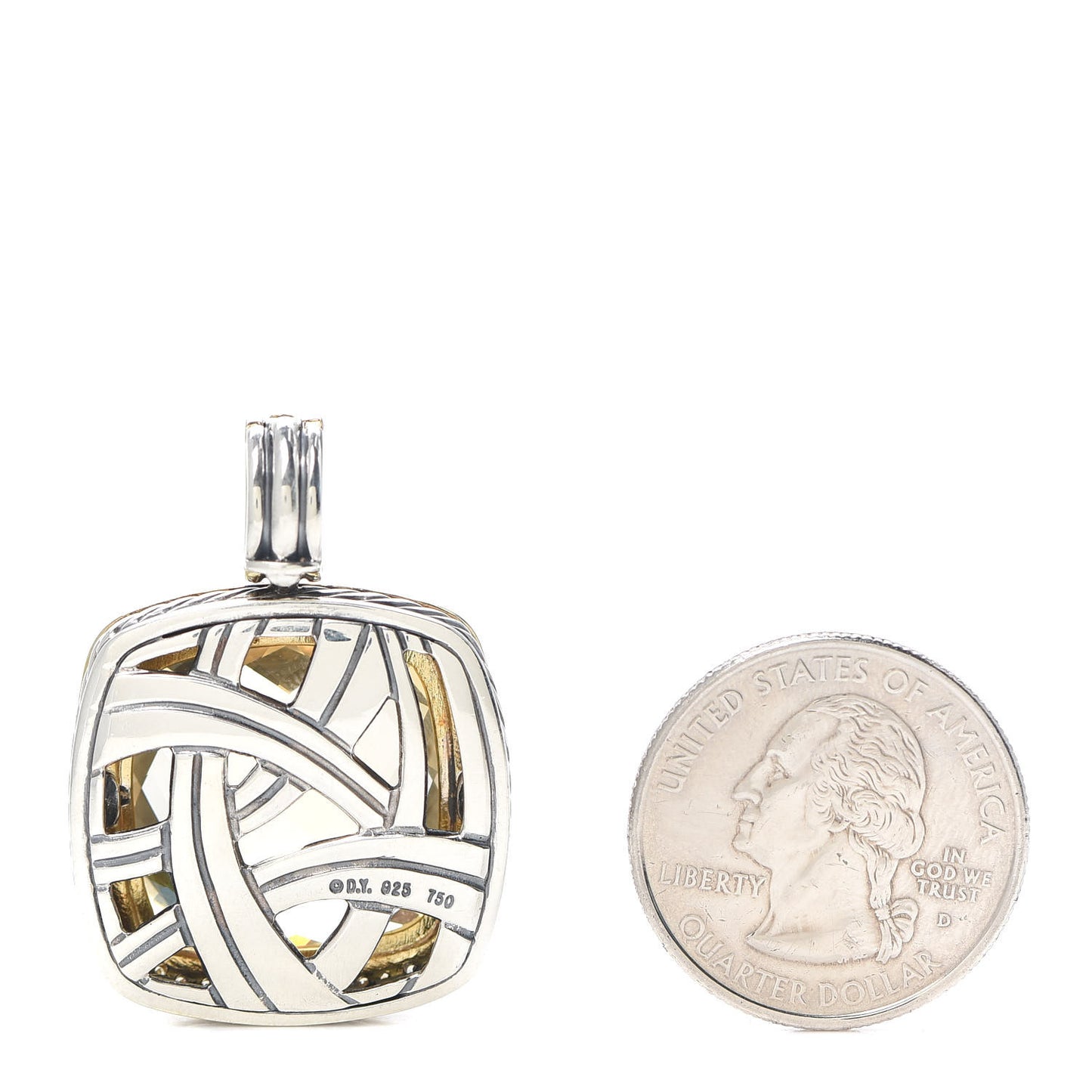 Sterling Silver 18K Gold Diamond Champagne Citrine 20mm Albion Enhancer Pendant