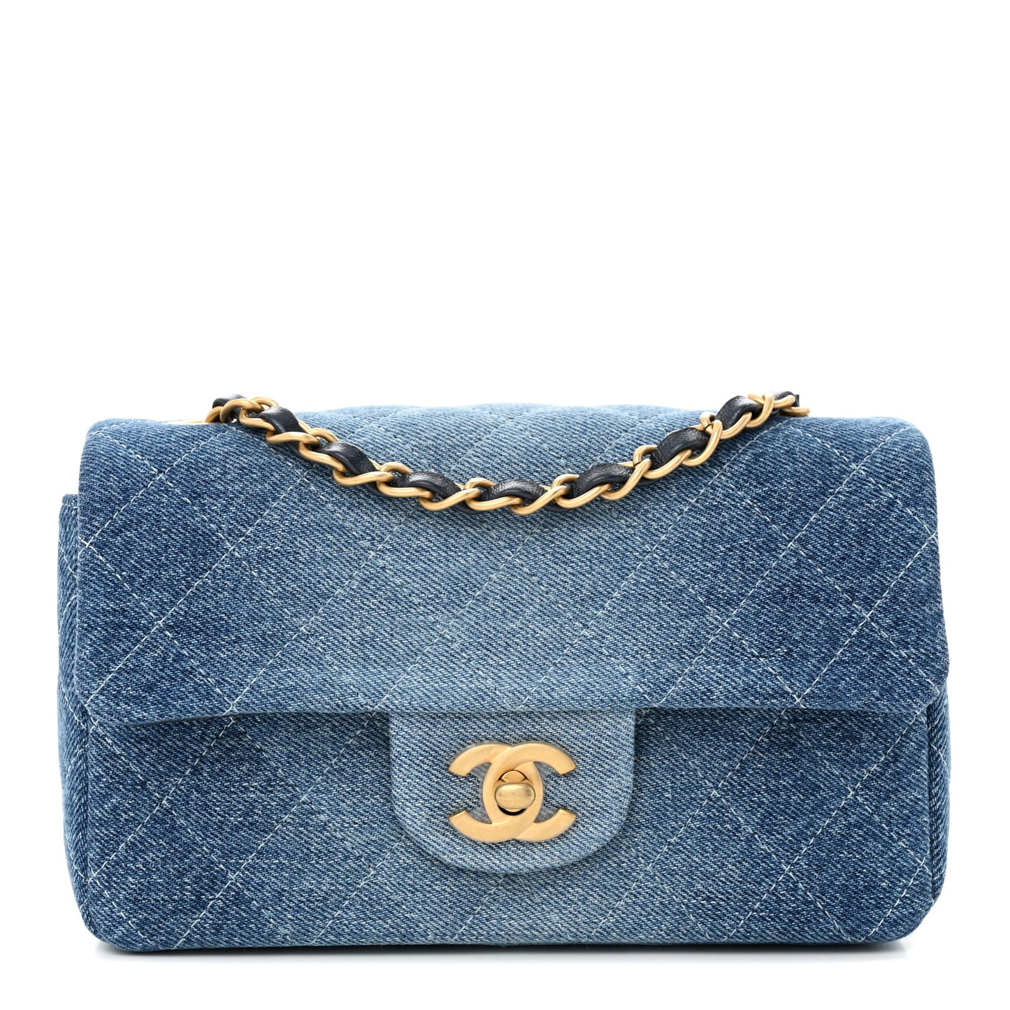 Washed Denim Quilted Mini Rectangular Flap Blue