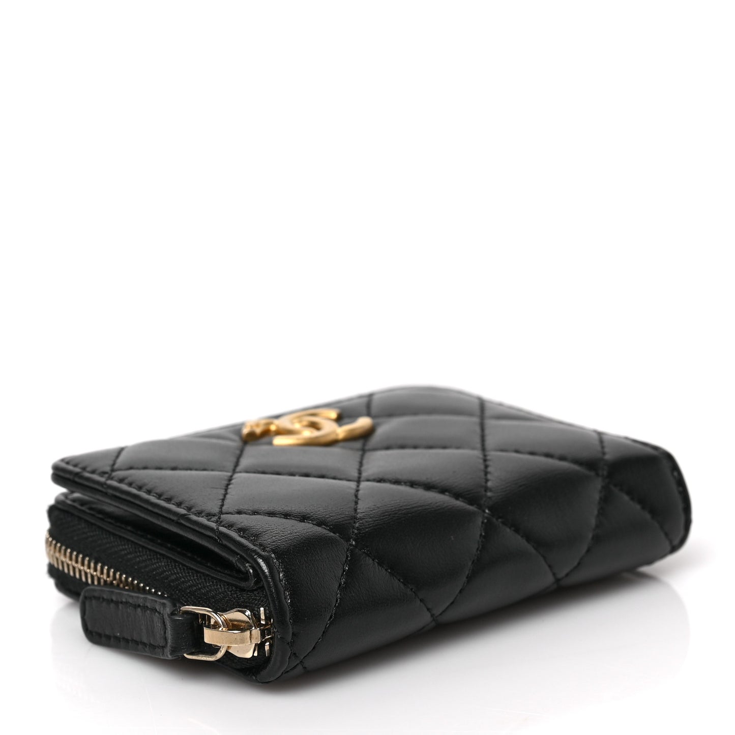 Lambskin Quilted Compact Zipped Wallet Black