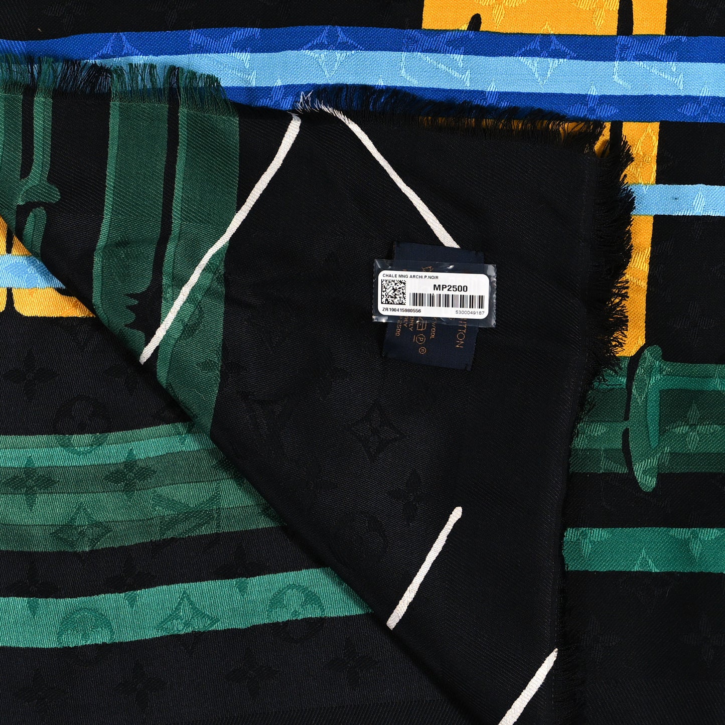 Silk Wool Monogram Architectural Print Black