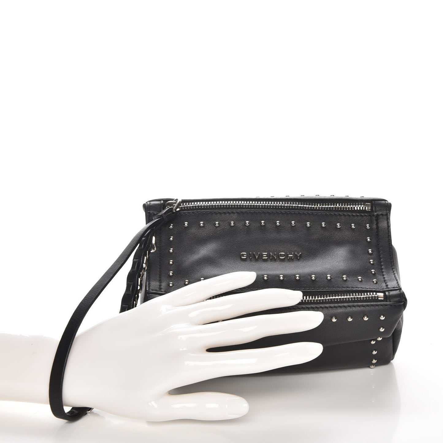 Calfskin Studded Pandora Wristlet Black