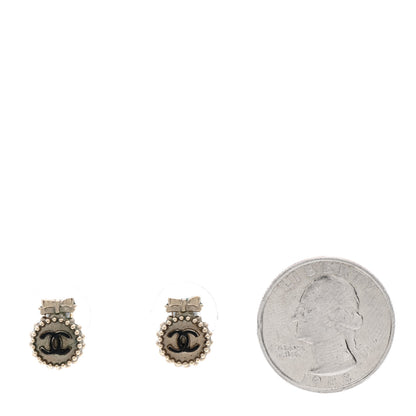 Chanel CC Bow Earrings Black Gold 2 of 4