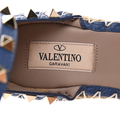 Valentino Garavani Grained Calfskin Rockstud Ankle Wrap Espadrille 15/85mm Wedges 37 Baltique 7 of 7
