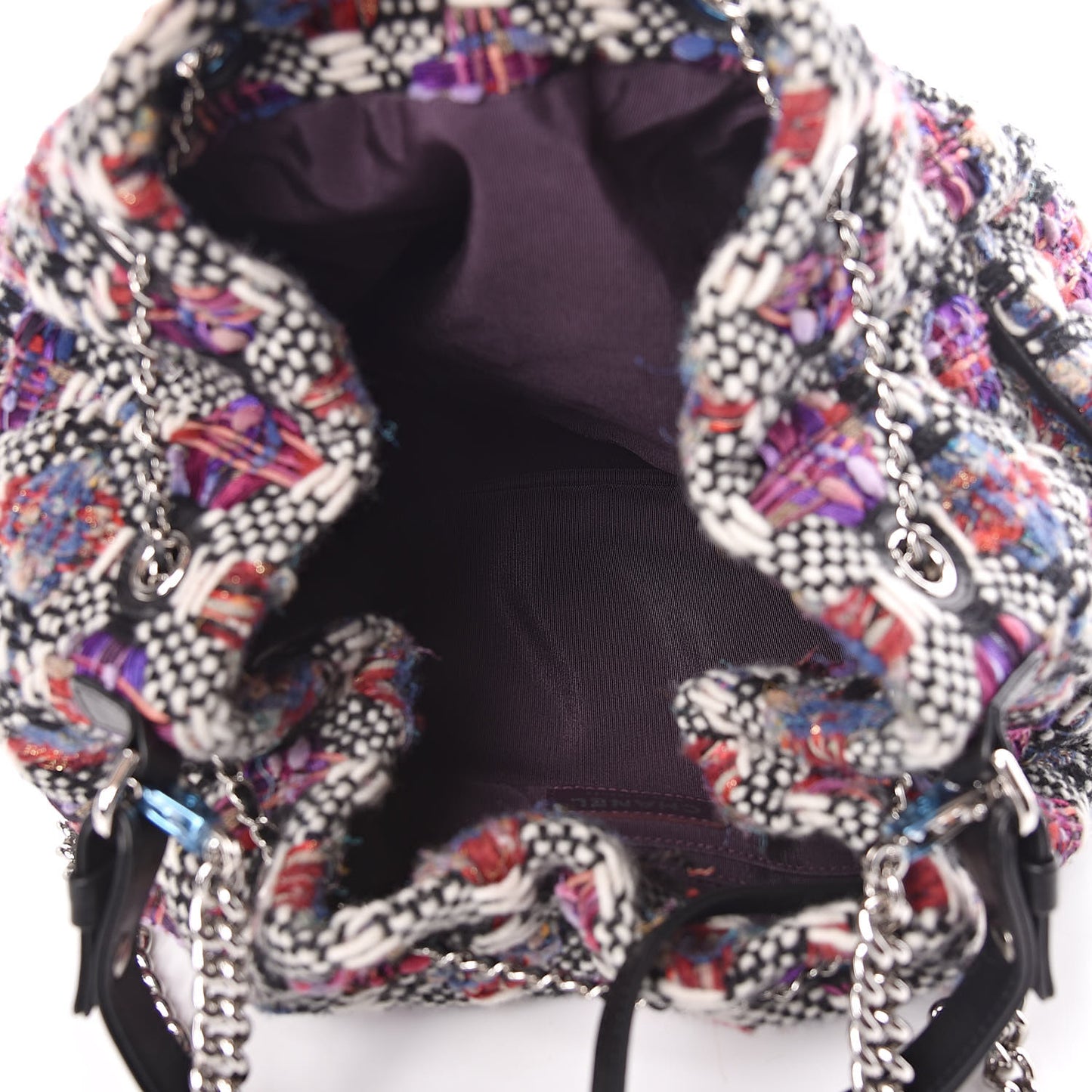 Tweed Calfskin Medium CC Chain Drawstring Tote Black Multicolor