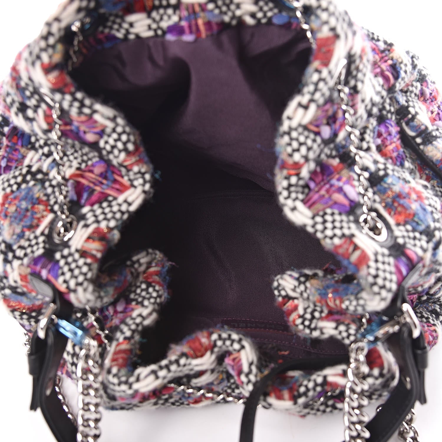 Chanel Tweed Calfskin Medium CC Chain Drawstring Tote Black Multicolor 6 of 11