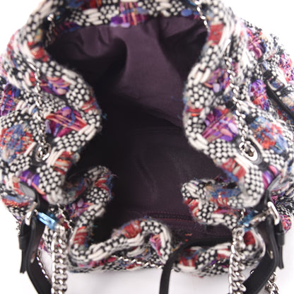 Chanel Tweed Calfskin Medium CC Chain Drawstring Tote Black Multicolor 6 of 11