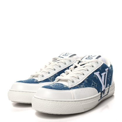 Louis Vuitton Calfskin Monogram Denim Womens Charlie Sneakers 38 White Blue 3 of 8